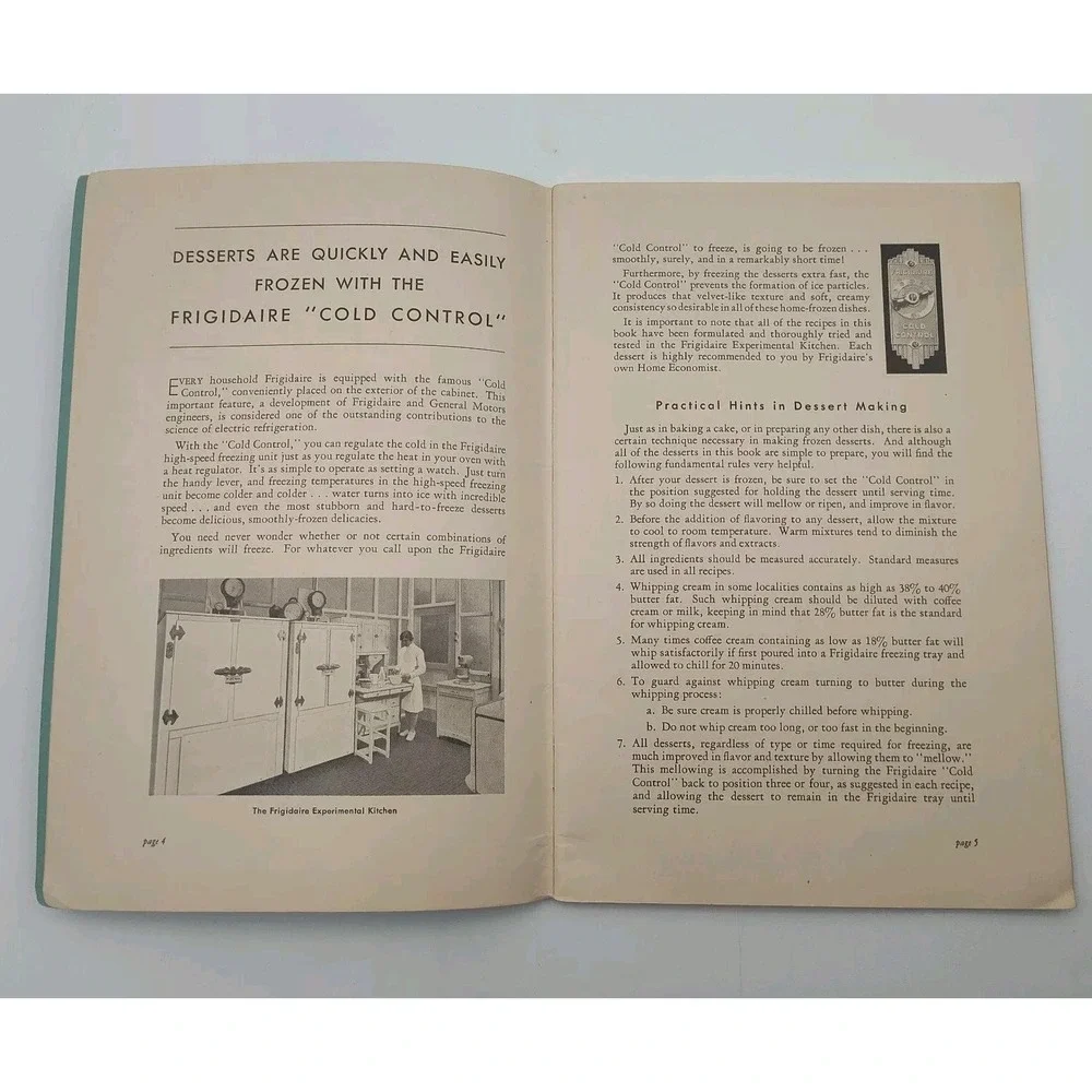 Rare 1931 Recipe CookBook Dezerts Frozen cook book Frigidaire 